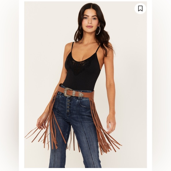 Brown Leather Fringe Belt - Picture 8 of 9